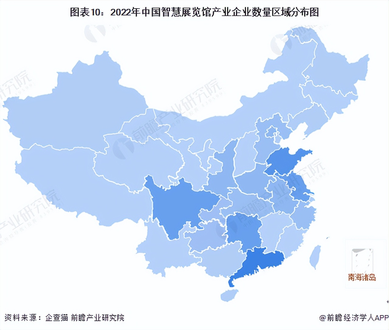 2022年中国智慧展览馆产业企业数量区域分布图